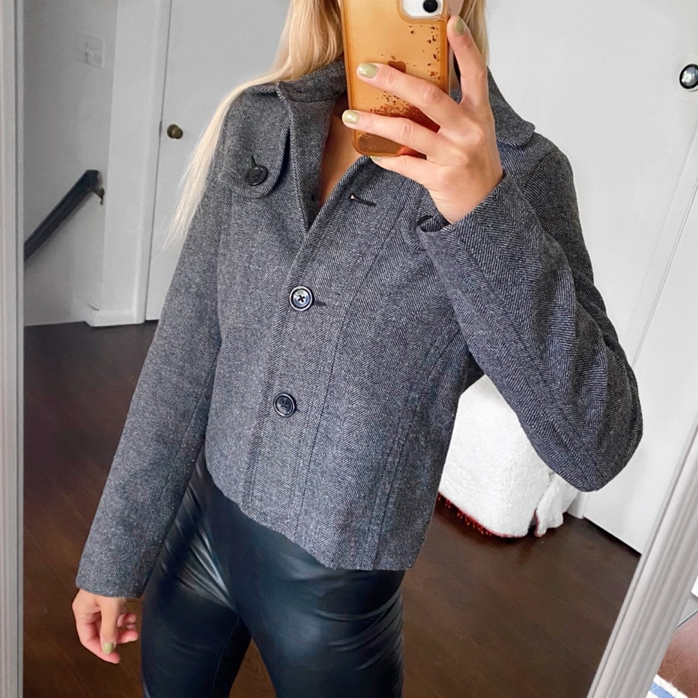 Gap Grey Herringbone Wool Blend Jacket! - image 3